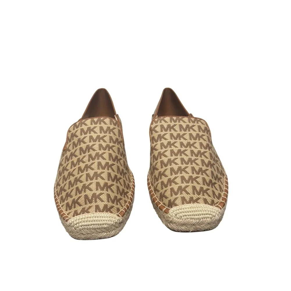 Michael Kors Shaila Espadrille Women 9.5 Brown Beige Monogram Logo Square Toe